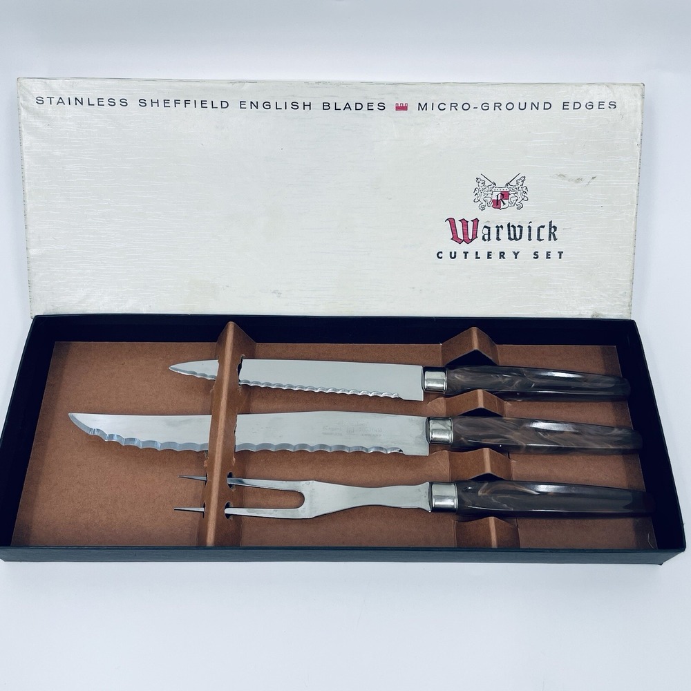 Vintage Warwick Regent Sheffield Cutlery Set Stainless England Marbled 3 Piece